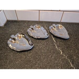 Vintage Silver Leaf Trinket Dish Set of 3 Metal Nut Bowls Made in Hong Kong